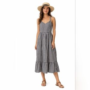 Gingham Linen Rayon Tier Sun Dress 2 Sweetheart Collar Soft Girl Cottagecore